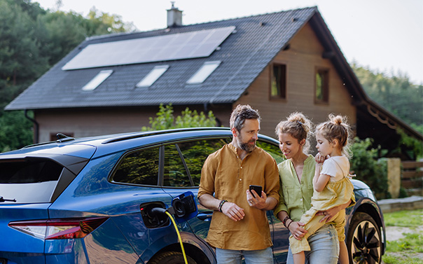 happy family checking online account