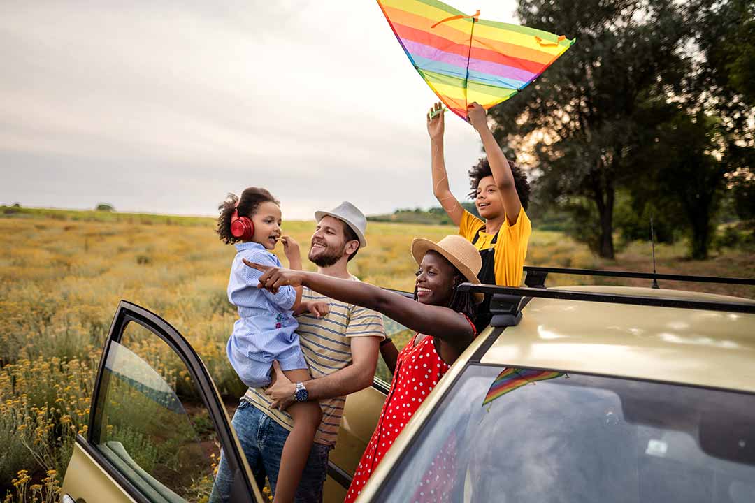 family flying kite